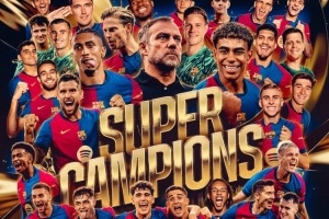 巴萨官方晒西班牙超级杯夺冠海报：我们是冠军！🏆