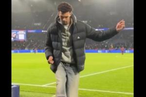 🤩这球感真是绝了！文班观战欧冠曼城VS巴黎 雨中大秀颠球~