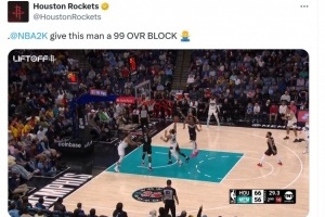 禁区守护者！火箭官方致2K官方：给阿门99分的盖帽值吧