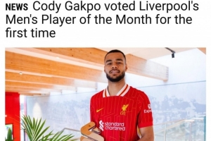 红军生涯首次，官方：加克波当选球迷票选利物浦1月队内最佳球员