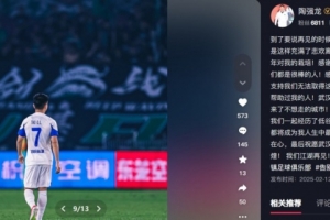 陶强龙告别武汉三镇：我们一起经历低谷创造辉煌，祝三镇越来越好