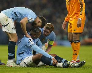 泰晤士报：阿坎吉将会缺席曼城对阵皇马的欧冠次回合比赛