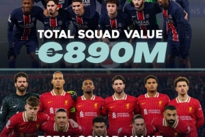 重磅对决！巴黎全队身价8.90亿欧VS利物浦全队9.39亿欧