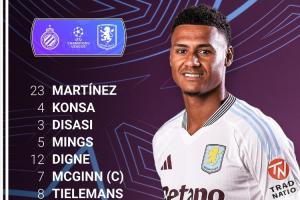 拉师傅出战欧冠淘汰赛！维拉vs布鲁日：拉什福德、沃特金斯先发