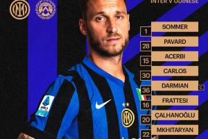 国米vs乌迪内斯首发：小图拉姆、阿瑙先发，姆希塔良、恰20出战