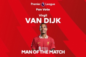 头球制胜！英超官方：范迪克当选利物浦2-1西汉姆球迷票选最佳