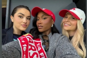 太阳报：萨卡&特罗萨德女友到伯纳乌为球队助威，合影留念