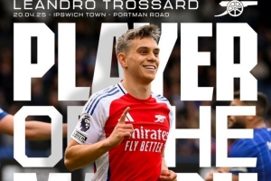 实至名归！特罗萨德当选对阵伊镇一役阿森纳队内最佳球员