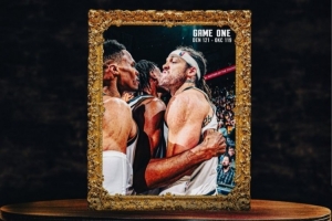 掘金官方晒本场赢球海报 绝杀功臣戈登和威少荣登封面