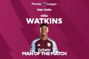 打进制胜球，官方：沃特金斯当伯恩茅斯vs维拉全场最佳球员