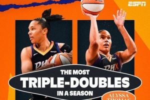 阿丽莎-托马斯12+16+15 单季三双数历史第1 连续15+助攻历史首人